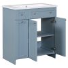Modern 30-Inch Bathroom Vanity Cabinet with Easy-to-Clean Resin Integrated Sink in Blue