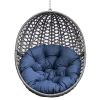Hanging Swing Egg Chair with Stand,Outdoor Patio Wicker Tear Drop Shape Hammock Chair with Cushion (Navy Blue)