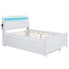 Full Size Platform Bed with Storage LED Headboard, Twin Size Trundle and 3 Drawers, White
