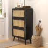 Rattan Narrow Shoe Cabinet with 3 FILP Drawers, Freestanding Shoe Storage Organizer, Modern Shoe Organizer Cabinet for Entryway, Black
