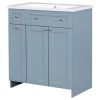 Modern 30-Inch Bathroom Vanity Cabinet with Easy-to-Clean Resin Integrated Sink in Blue