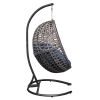 Hanging Swing Egg Chair with Stand,Outdoor Patio Wicker Tear Drop Shape Hammock Chair with Cushion (Navy Blue)