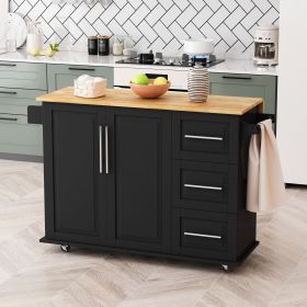 Kitchen Island Cart with 2 Door Cabinet and Three Drawers,43.31 Inch Width with Spice Rack,Towel Rack (Color: black)
