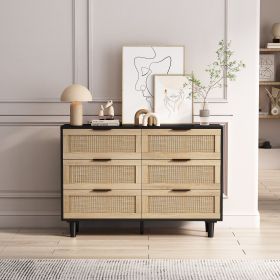 43.31"6-Drawers Rattan Storage Cabinet Rattan Drawer,for Bedroom,Living Room (Color: black)