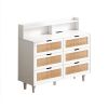 43.31"6-Drawers Rattan Storage Cabinet Rattan Drawer with LED Lights and Power Outlet,for Bedroom,Living Room