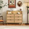 43.31"6-Drawers Rattan Storage Cabinet Rattan Drawer with LED Lights and Power Outlet,for Bedroom,Living Room
