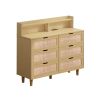 43.31"6-Drawers Rattan Storage Cabinet Rattan Drawer with LED Lights and Power Outlet,for Bedroom,Living Room