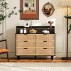 43.31"6-Drawers Rattan Storage Cabinet Rattan Drawer with LED Lights and Power Outlet,for Bedroom,Living Room