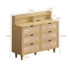 43.31"6-Drawers Rattan Storage Cabinet Rattan Drawer with LED Lights and Power Outlet,for Bedroom,Living Room