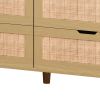 43.31"6-Drawers Rattan Storage Cabinet Rattan Drawer with LED Lights and Power Outlet,for Bedroom,Living Room