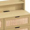 43.31"6-Drawers Rattan Storage Cabinet Rattan Drawer with LED Lights and Power Outlet,for Bedroom,Living Room