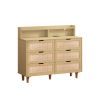 43.31"6-Drawers Rattan Storage Cabinet Rattan Drawer with LED Lights and Power Outlet,for Bedroom,Living Room